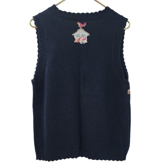 Vintage Floral Bird House 3 Button Sweater Vest Hand Knitt Size‎ Small - Picture 2 of 9